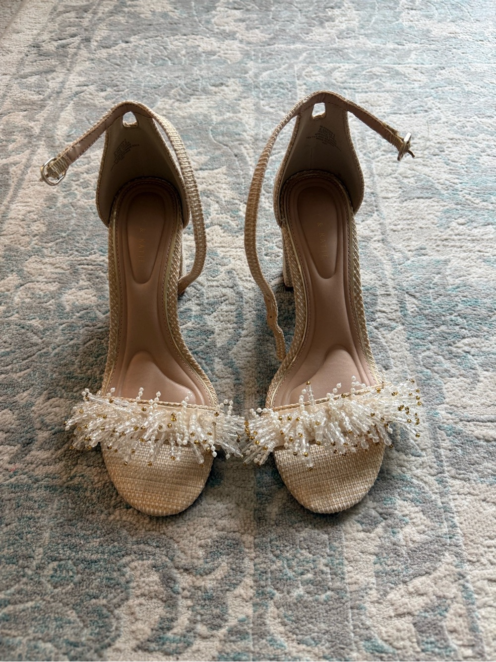 Kelly & Katie Cream Beaded Fringe Ankle-Strap Heels